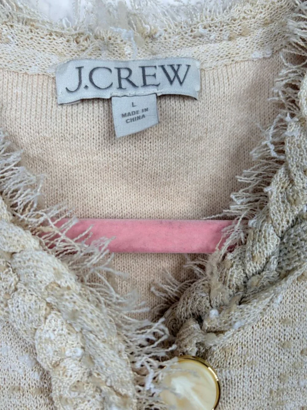 J. Crew Marled Fringe-Trim Sweater Lady Jacket Heather Sand Large #A3784